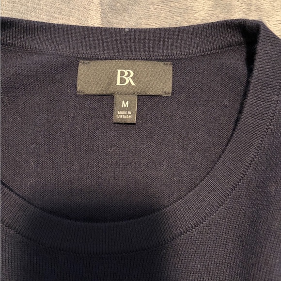 Banana Republic Men's Fine Marino Wool Navy Blue Crewneck Sweater - Picture 2 of 2